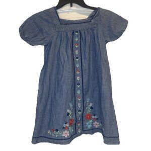 J Crew Crewcuts Girls Blue Chambray Puff Sleeve Embroidered Floral Dress Sz 8